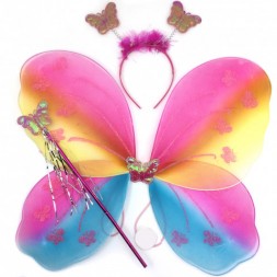 Набор (ободок, крылья, волшебная палочка) Фея Бабочка, Радужный, с блестками