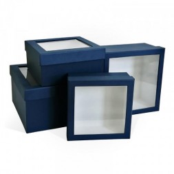 Коробка с прозрачным окном тиснение РОГОЖКА синий, квадрат