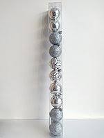 Набор новогодних елочных шаров в тубе Серебро, 5 дизайнов