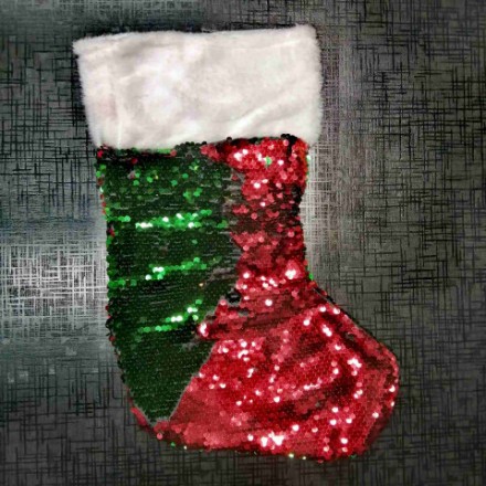 РАСПРОДАЖА! Новогодний носок для подарков, двуцветные пайетки