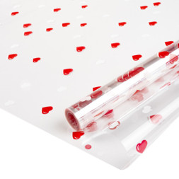 Упаковочная пленка 40мкм Сердечки, Красный/Белый