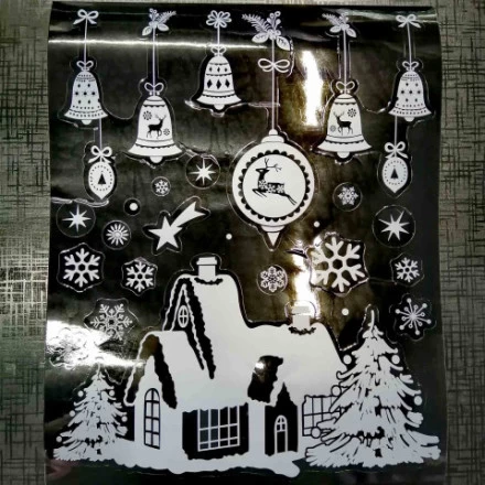 Новогодние наклейки белые на черное подложке, ассорти