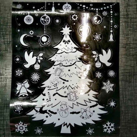 Новогодние наклейки белые на черное подложке, ассорти