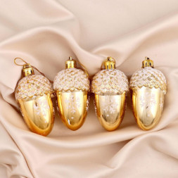 Украшение ёлочное &quot;Жёлудь со снежинками&quot;, золото