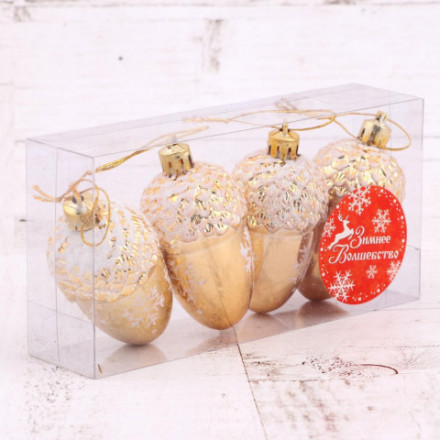 Украшение ёлочное &quot;Жёлудь со снежинками&quot;, золото