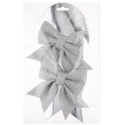 Декоративный бант Праздничный, Серебро, с блестками