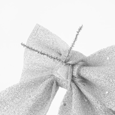 Декоративный бант Праздничный, Серебро, с блестками