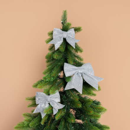 Декоративный бант Праздничный, Серебро, с блестками