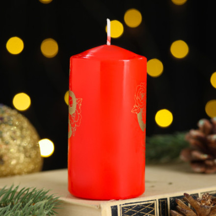 Распродажа Свеча - цилиндр красная с золотой змеёй