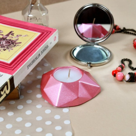 Свеча декоративная с подсвечником &quot;Сердце грань&quot; Розовый