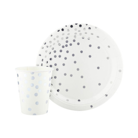 Стаканы Конфетти, Белый/Серебро, Металлик