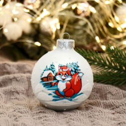 Распродажа! Новогодний елочный шар &quot;Лисенок&quot;, белый