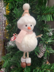 Елочное украшение Веселый снеговик в вязаной шапке