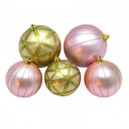 Набор новогодних елочных шаров &quot;Геометрия&quot; с золотом (розовый и золотой)
