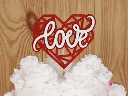 РАСПРОДАЖА! Топпер, Сердце, Love (грани), Красный\Белый