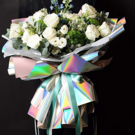 Плёнка матовая с иридисцентным переливом, нежно-розовый-розовый