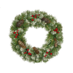 Новогодний венок с декором Заснеженный Ягоды и шишки