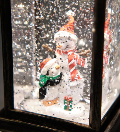 Новогодний светодиодный музыкальный фонарь Снеговик с пингвином