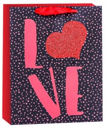 РАСПРОДАЖА! Пакет подарочный, Любовь (конфетти сердец), Черный/Красный, с блестками.