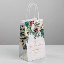 Пакет подарочный новогодний «Счастье» крафт #нг