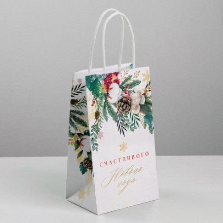 Пакет подарочный новогодний «Счастье» крафт #нг