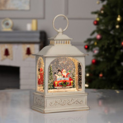 Новогодний светодиодный музыкальный фонарь Дед Мороз и снеговик, белый