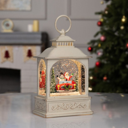 Новогодний светодиодный музыкальный фонарь Дед Мороз и снеговик, белый