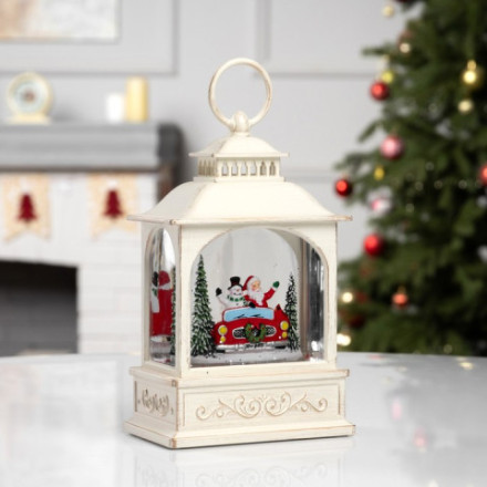 Новогодний светодиодный музыкальный фонарь Дед Мороз и снеговик, белый