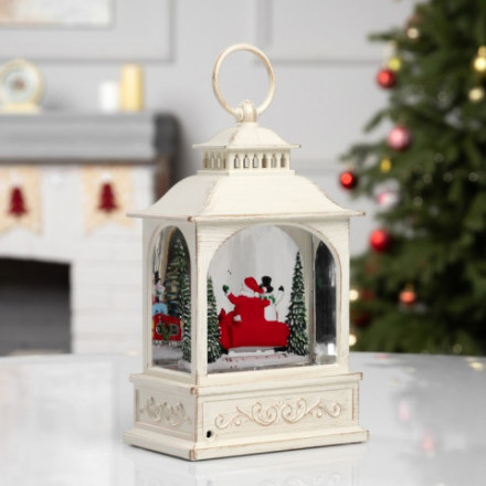Новогодний светодиодный музыкальный фонарь Дед Мороз и снеговик, белый
