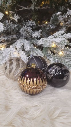 Набор новогодних елочных шаров 4 дизайна, Рождественские шары Ассорти
