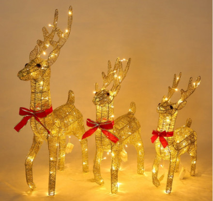 Олень из проволоки светодиодная фигура, золото