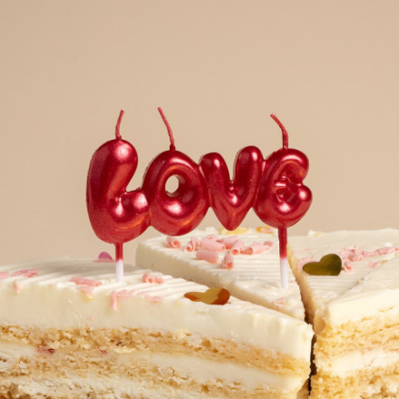 Свеча Надпись Love, Красный, Металлик
