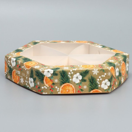 Коробка складная новогодняя «Хвоя, хлопок, апельсины»