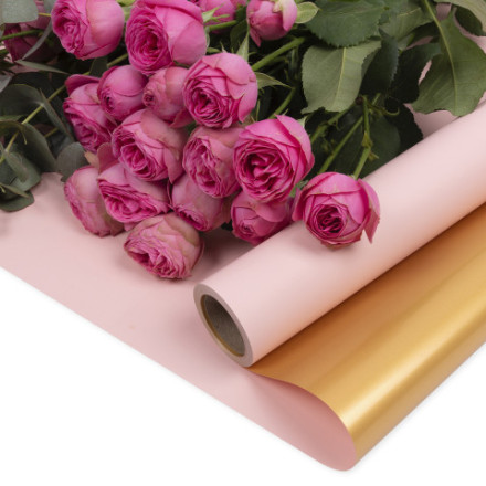 Упаковочная пленка 65мкр Двухцветная, Светло-розовый/Золото, Матовый