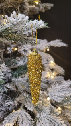 Набор новогодних елочных игрушек Сосульки, Золото пушистые