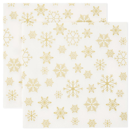 Сервировочные салфетки, Золотые снежинки, Белый