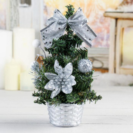 Искусственная ёлка настольная «Зимнее волшебство. Снежные шарики», серебро, ПВХ ветки отгибаются