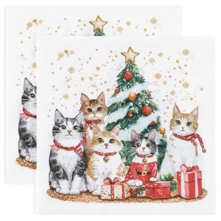 Сервировочные салфетки, Котята у елки