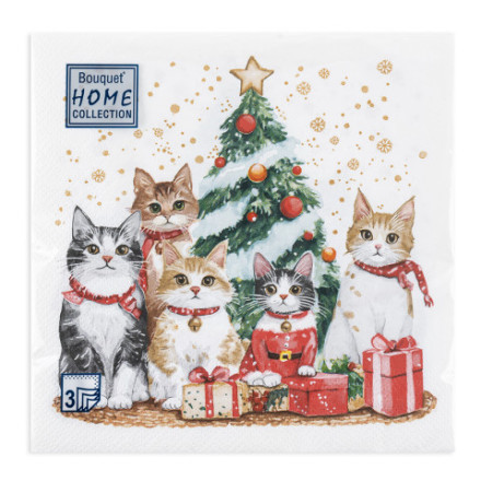Сервировочные салфетки, Котята у елки