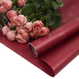 Упаковочная пленка 65мкр Сердечки, Красный/Золото, Матовый