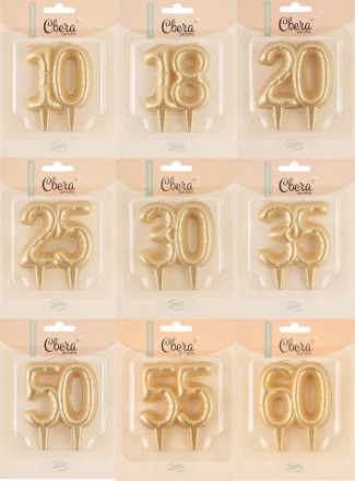 Свеча Цифра, Юбилейные шарики, Золото