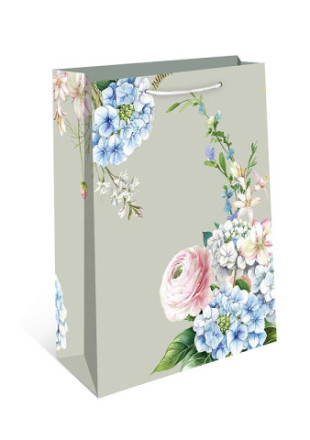 Пакет ламинированный Гортензии и ранункулюс на светло-сером фоне, ретро