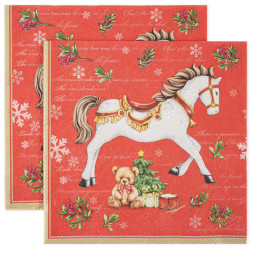 Сервировочные салфетки, Новогодняя лошадка, Красный