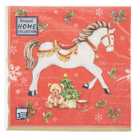 Сервировочные салфетки, Новогодняя лошадка, Красный