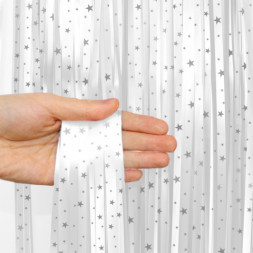 Занавес для фотозоны, дождик, Белый с серебряными звездами