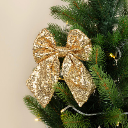 Декоративный бант Праздничные пайетки, Золото, с блестками