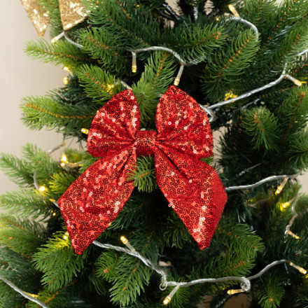 Декоративный бант Праздничные пайетки, Красный, с блестками