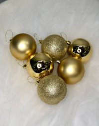 Набор новогодних елочных шаров 3 дизайна Золото (матовый, глянец и блестящий)