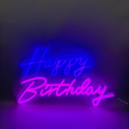 Аренда неоновой вывески &quot;Happy Birthday&quot; фиолетовая 