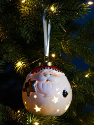 Ёлочный шар с подсветкой «Дед Мороз», 1 LED, керамика, свечение тёплое белое
